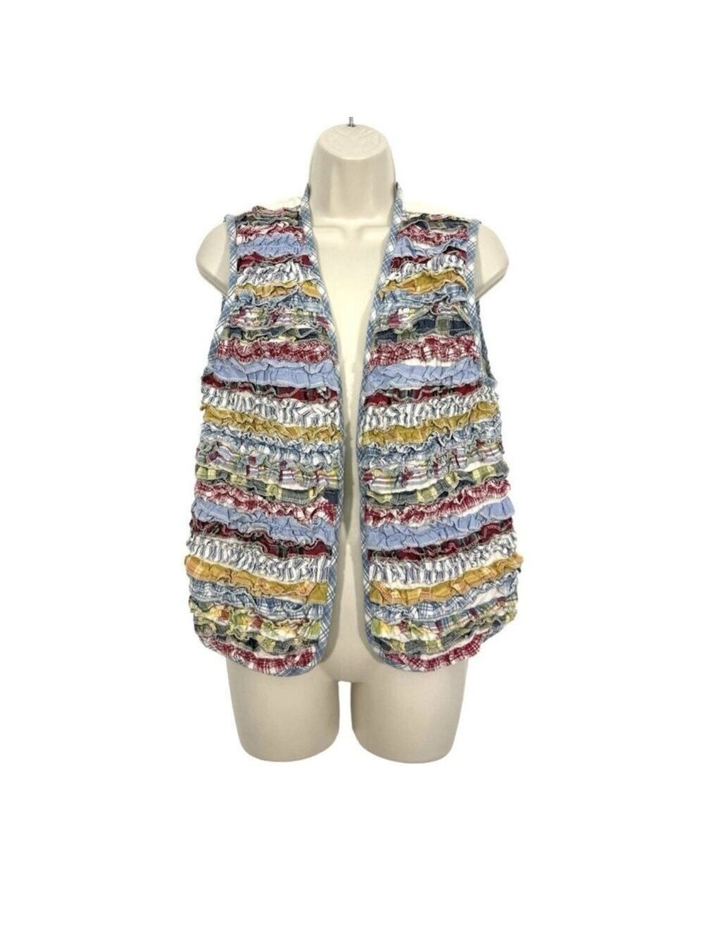 Vintage Susan Bristol Crazy Yo Yo Quilt Vest MED Cottagecore Ruffled Layered
